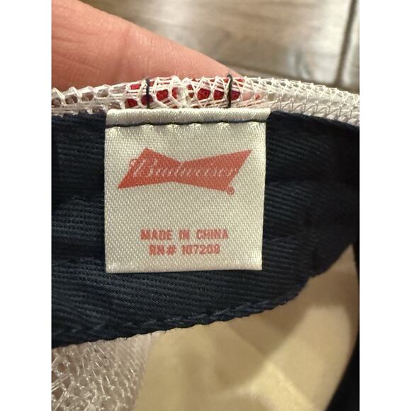 Budweiser Eagle Mens Red Blue Beer Adjustable SnapBack Trucker Hat Mesh Cap OSFM - Picture 8 of 9